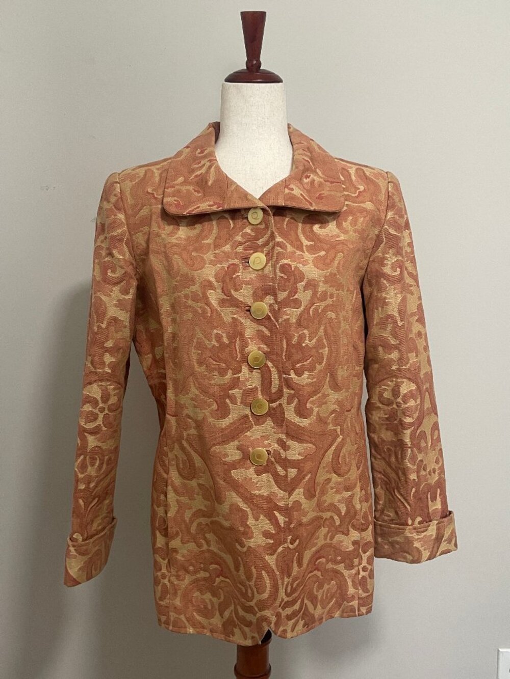 Vintage Paisley-esque Blazer with Pockets and Yellow Buttons